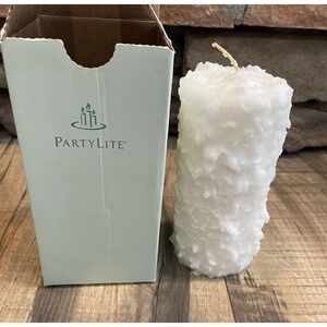 PartyLite Snow Pillar Candle White 3" x 6" Round Textured Retired  C3688